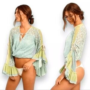 Hot as Hell boho green pink top nwot